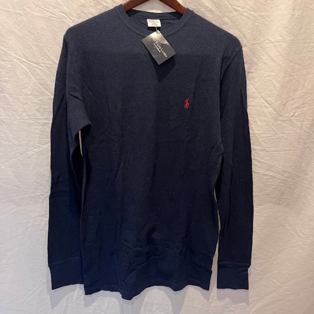NWT VTG 80s Polo Ralph Lauren Sleepwear Shirt Navy Heather Waffle Sz S